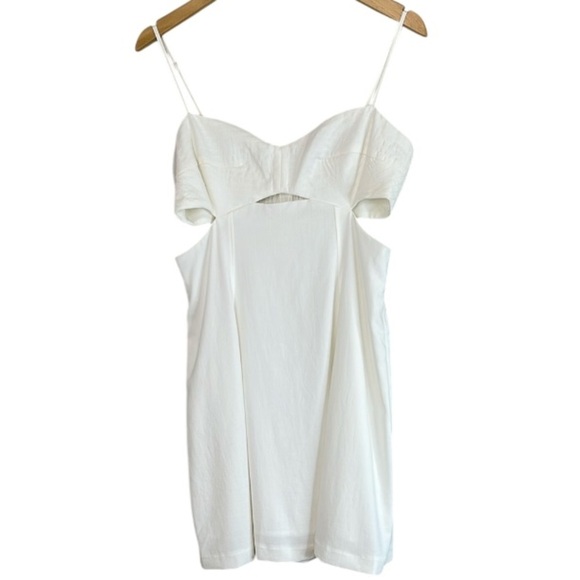 Dynamite NWT Cutout Flare Mini Dress Ivory Smocked Slub Sweetheart Neckline M - Picture 12 of 12